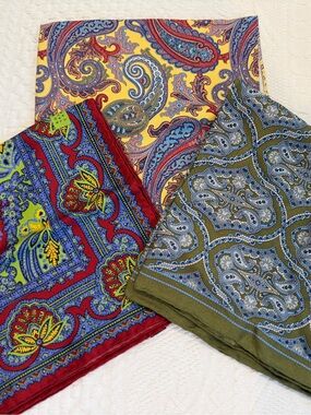 Robert Talbott Multicolor Paisley Pocket Squares - Yellow, Red, Blue, Olive
